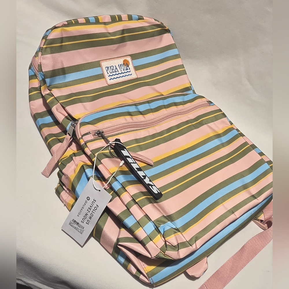 Striped Backpack with Pink and Blue Accents